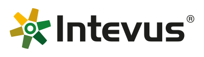 Intevus logo with yellow and green abstract icon and black text