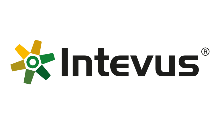 Intevus logo with yellow and green abstract icon and black text